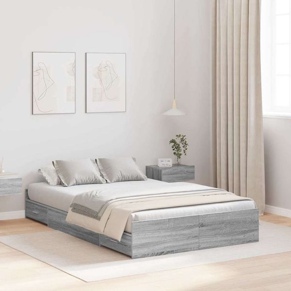 vidaXL Rám postele s úložným prostorem Sivý Sonoma 120 x 190 cm