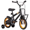 vidaXL Detský bicykel s predným nosičom čierny a oranžový 12 palcový