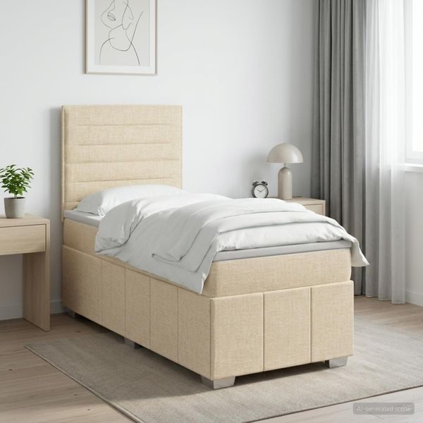 vidaXL LED boxspring posteľ s matracom Krémová 100 x 200 cm Látka