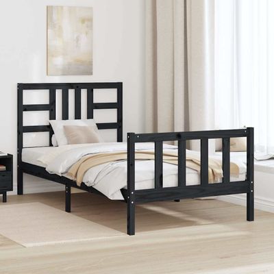vidaXL Rám postele s čelom čierny 100x200 cm masívne drevo