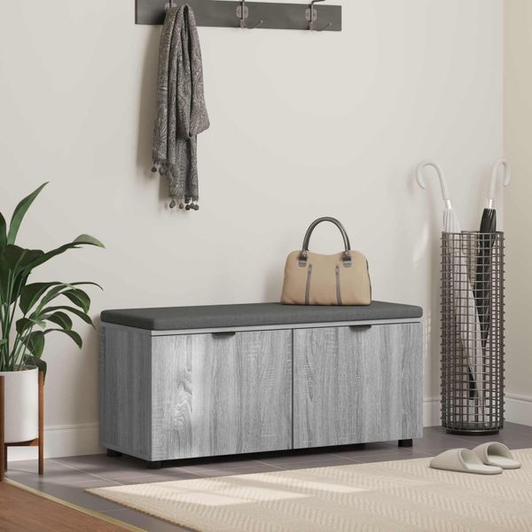 vidaXL Predsieňová lavica s vankúšom Sivá Sonoma 100 x 38 x 46 cm