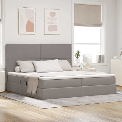 vidaXL LED úložná posteľ s matracom Sivohnedá 200 x 200 cm Látka