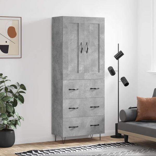 vidaXL Vysoká skrinka betónová sivá 69,5x34x180 cm spracované drevo