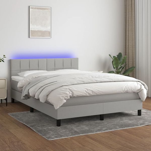 vidaXL Posteľ boxsping s matracom a LED bledosivá 140x190 cm látka