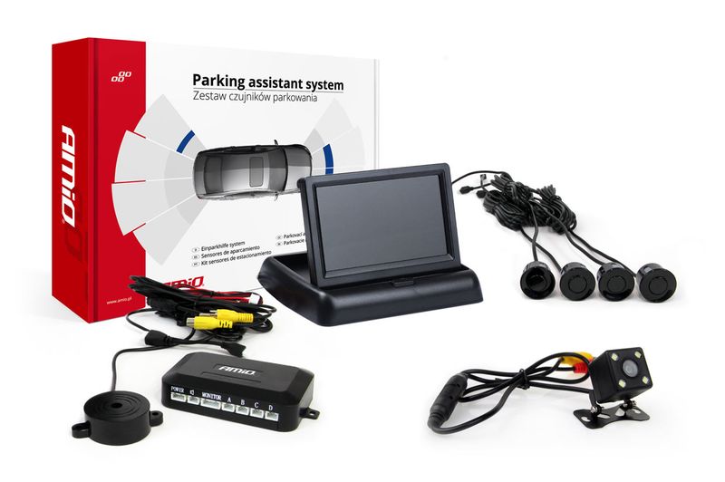 Asistenty parkovania TFT02 4,3" s kamerou HD-315-LED 4-senzorové, čierne AMiO-02692