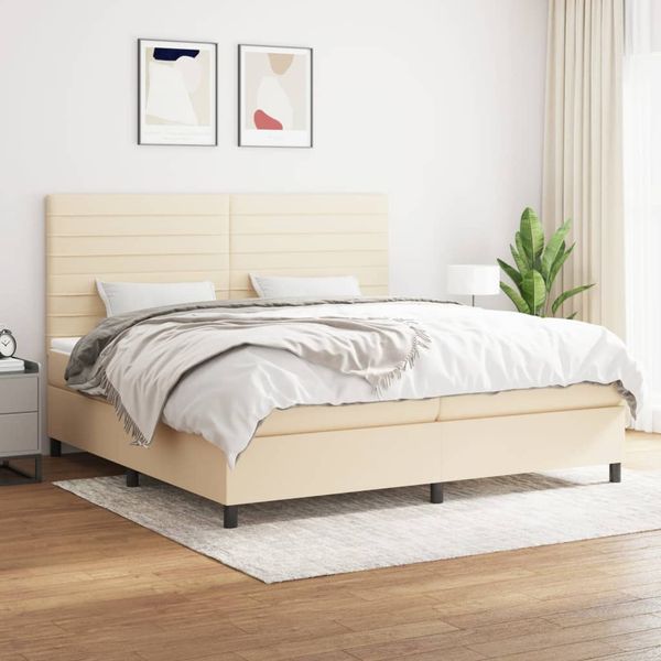 vidaXL Boxspring posteľ s matracom krémová 200x200 cm látka