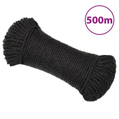 vidaXL Pracovné lano čierne 3 mm 500 m polypropylén