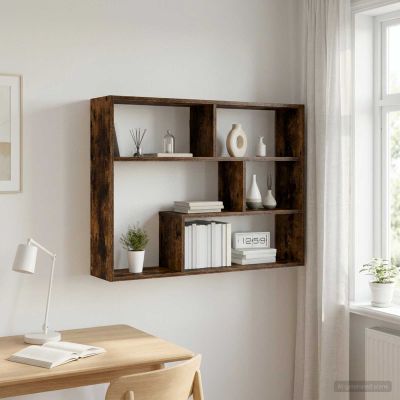 vidaXL Stenná polica Nástenná montáž Dymový dub 95 x 20 x 69,5 cm