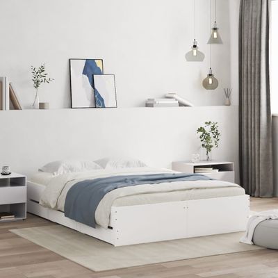 vidaXL Posteľný rám so zásuvkami biely 135x190 cm kompozitné drevo