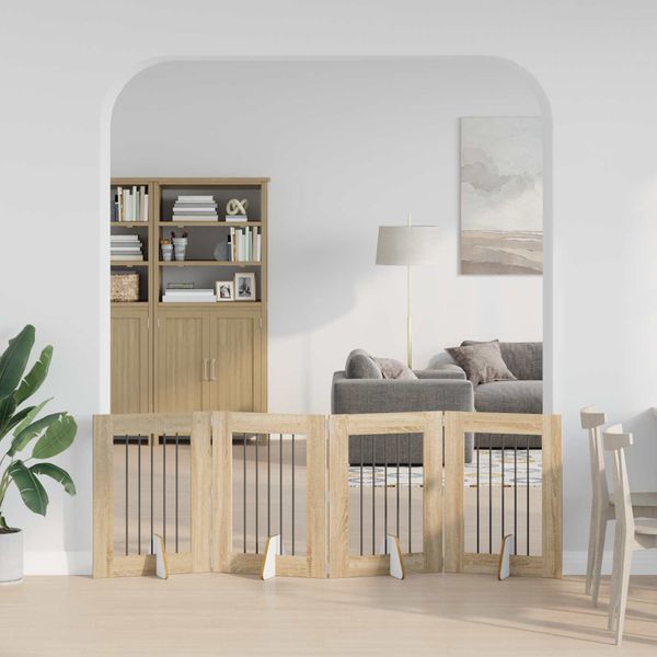 vidaXL Skladacia psia brána so stojanmi 4 ks Dub sonoma 241 cm