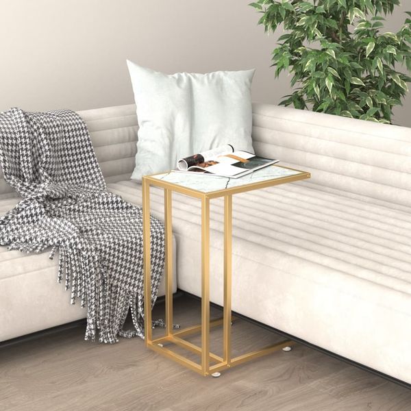 vidaXL Počítačový bočný stolík biely mramor 50x35x65 cm tvrdené sklo