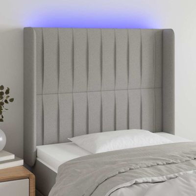 vidaXL Čelo postele s LED bledosivé 93x16x118/128 cm látka