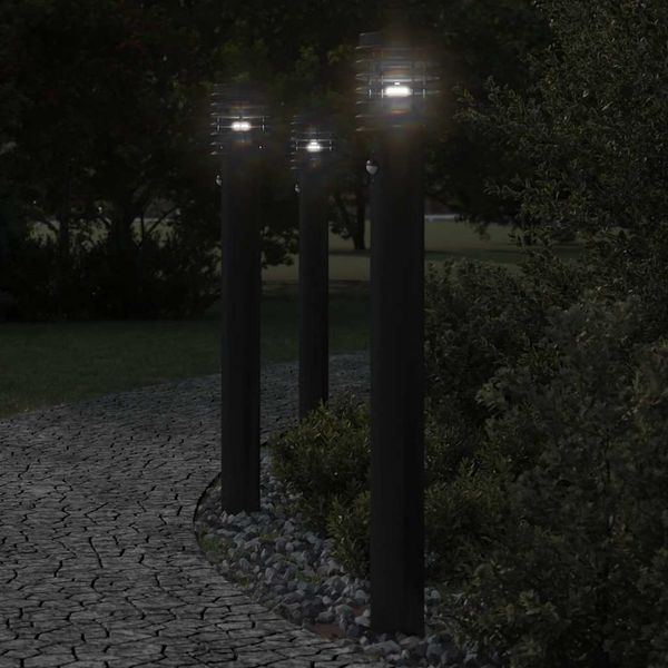 vidaXL Vonkajšie stojace lampy senzor 3 ks čierne 110 cm nehrdz. oceľ