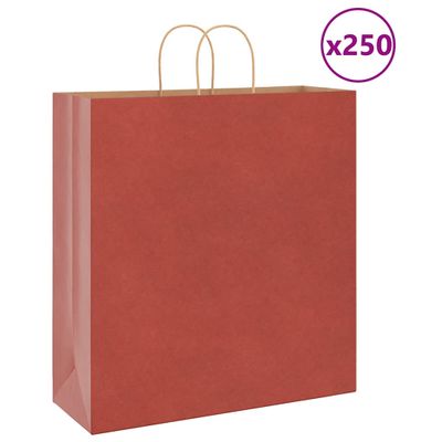 vidaXL Papierové tašky 250 ks s rúčkami, červené, 45x17x48 cm