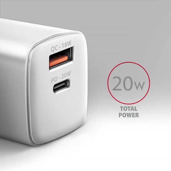 AXAGON ACU-PQ20W, nabíjačka do siete 20W, 2x port (USB-A + USB-C), PD3.0/PPS/QC4+/AFC/Apple, biela