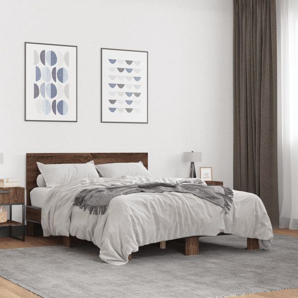 vidaXL Posteľný rám hnedý dub 140x190 cm kompozitné drevo a kov