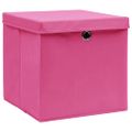vidaXL Úložné boxy s vekom 4 ks, 28x28x28 cm, ružové