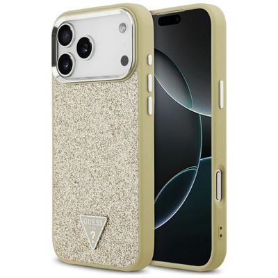 Puzdro Guess Glitter Triangle Logo MagSafe pre iPhone 17 Pro Max zlatá
