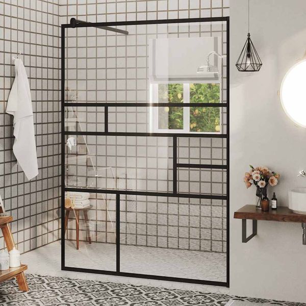 vidaXL Sprchová zástena s priehľadným ESG sklom 115x195 cm čierna