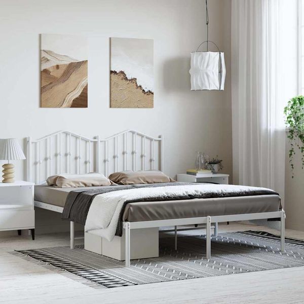 vidaXL Kovový rám postele s čelom biely 150x200 cm
