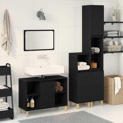 vidaXL Sada kúpeľňového nábytku 3 pcs Čierna Kompozitné drevo