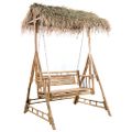 vidaXL 2-miestna hojdacia lavička s palmovými listami a podložkou bambus 202 cm