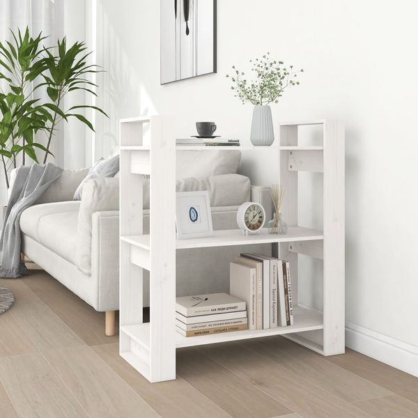 vidaXL Knižnica/deliaca stena biela 80x35x91 cm masívna borovica
