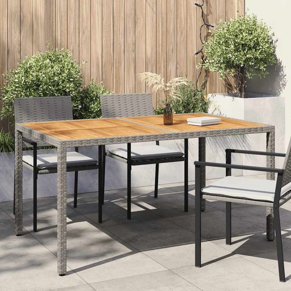 vidaXL Záhradný stôl 150x90x75 cm polyratan a akáciové drevo sivý