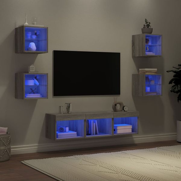 vidaXL 7-dielne TV nástenné skrinky s LED sivé sonoma kompozitné drevo