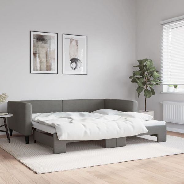vidaXL Denná posteľ s rozkladacou posteľou tmavosivá 100x200 cm látka