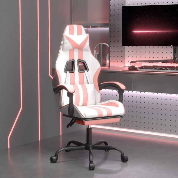 vidaXL Herná stolička s podnožkou biela a ružová umelá koža