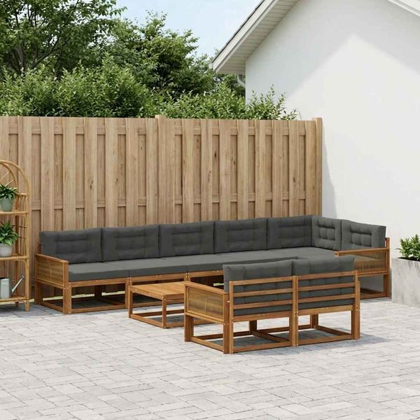vidaXL Záhradná súprava gaučov s vankúšom 9 pcs Prírodná a antracitová