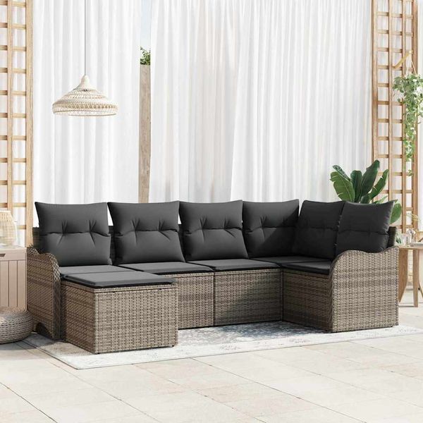 vidaXL Súprava záhradných pohoviek s vankúšom 6 pcs Sivá Poly ratan