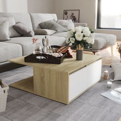 vidaXL Konferenčný stolík, biela+sonoma 80x80x31 cm, kompozitné drevo