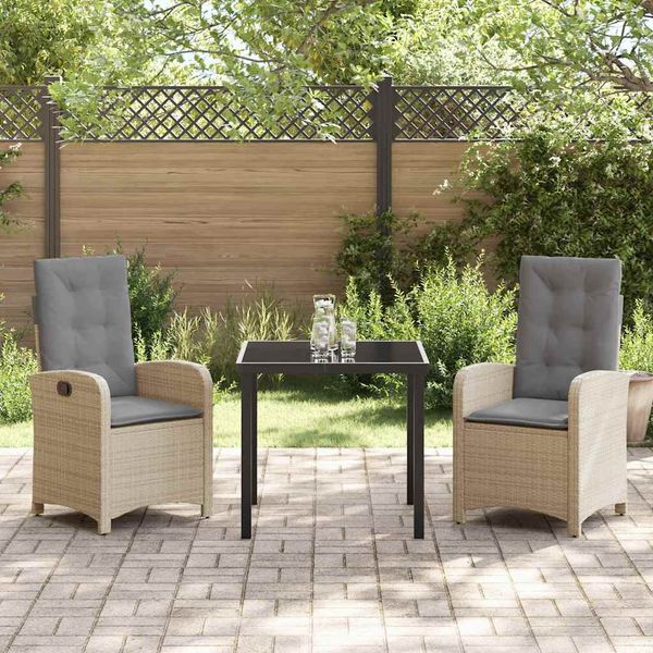 vidaXL Záhradný jedálenský set s vankúšom 3 pcs Béžová polyratan