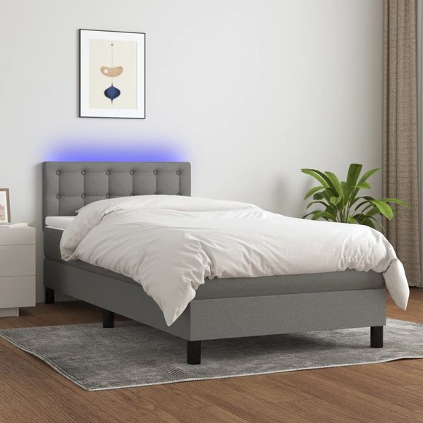 vidaXL Posteľ boxsping s matracom a LED tmavosivá 80x200 cm látka