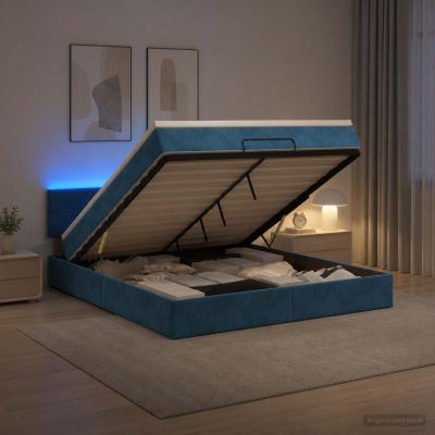vidaXL Ottoman posteľ s matracom a LED Tmavo modrá 140 x 190 cm Zamat