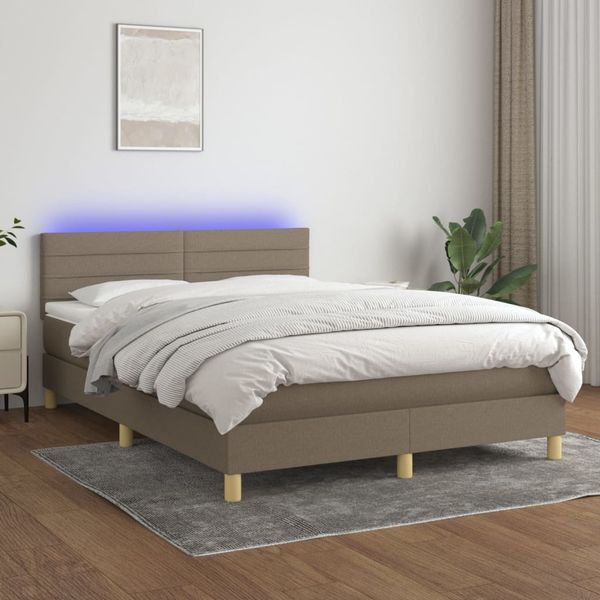 vidaXL Posteľ boxsping s matracom a LED sivohnedá 140x200 cm látka