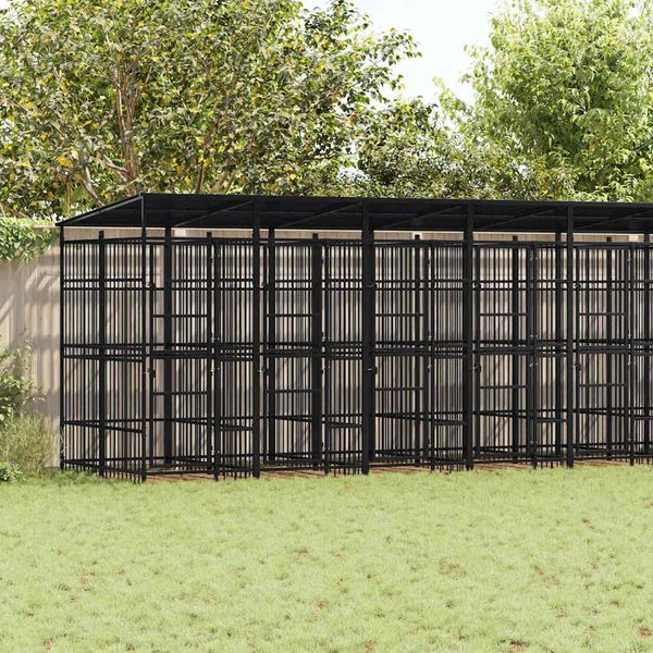 vidaXL Vonkajší koterec pre psov so strechou oceľ 18,43 m²
