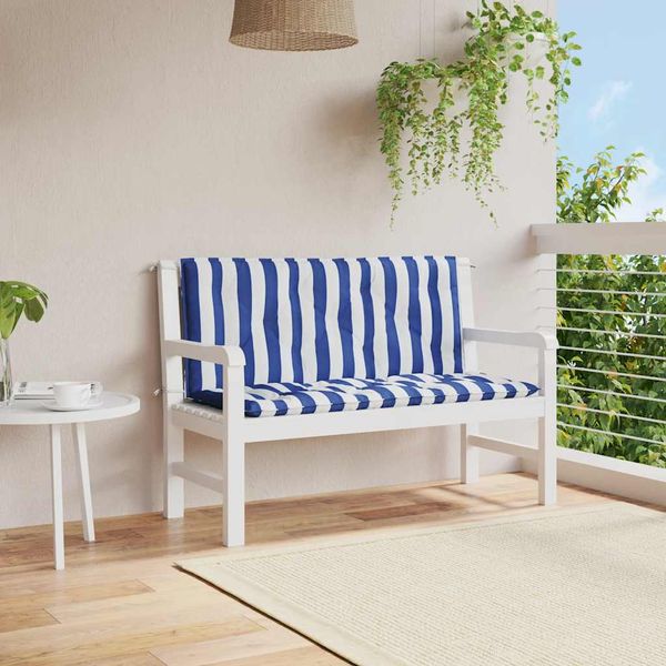 vidaXL Podložky na záhradnú lavičku 2 ks modro-biele 120x50x7cm látka