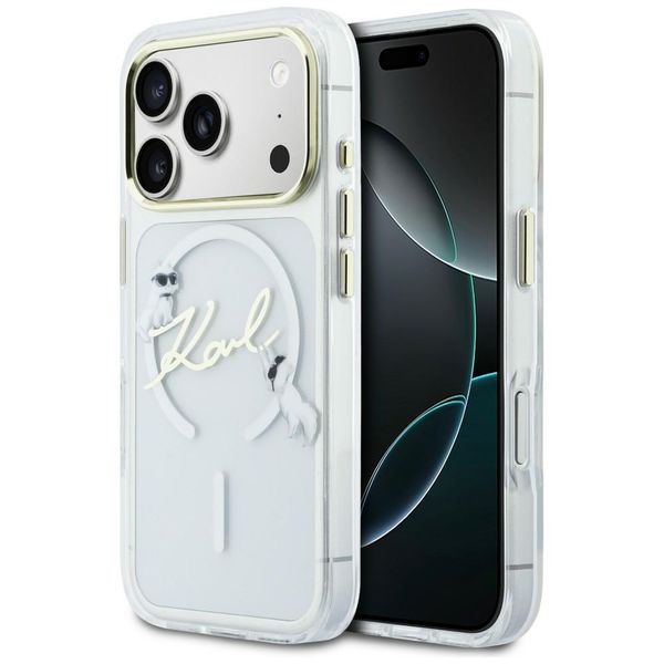Puzdro Karl Lagerfeld pre iPhone 17 Pro 6,3" IML Choupettes Karl Script Logo MagSafe priehľadné