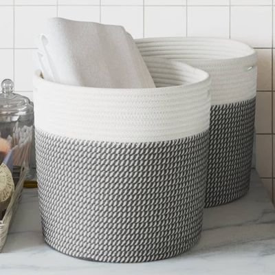 vidaXL Úložné koše 2 ks sivé a biele Ø28x28 cm bavlna