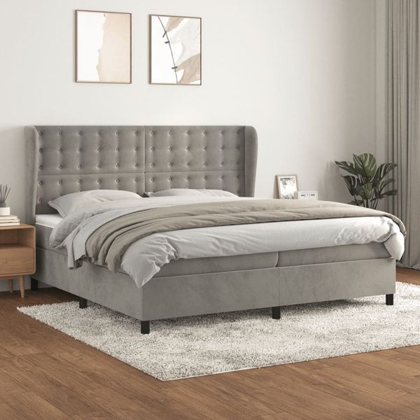 vidaXL Posteľný rám boxsping s matracom bledosivý 200x200 cm zamat