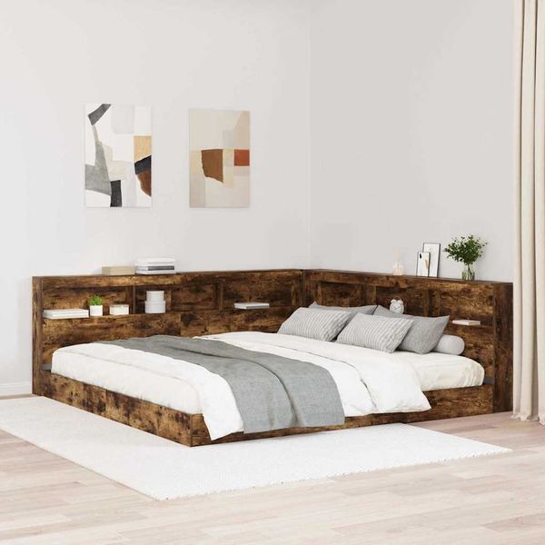 vidaXL Knižnica posteľ Tmavý dub 180 x 200 cm Kompozitné drevo