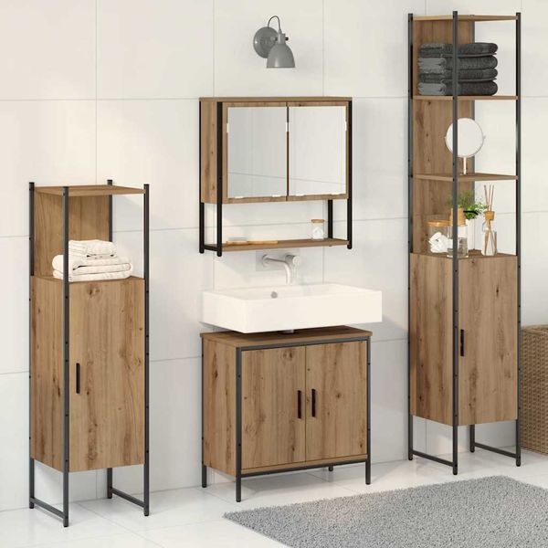 vidaXL Sada kúpeľňového nábytku s dverami 4 pcs Hnedá Kompozitné drevo