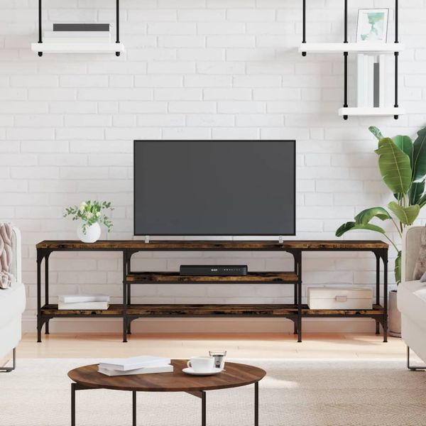 vidaXL TV skrinka dymový dub 161x35x45 cm kompozitné drevo a železo