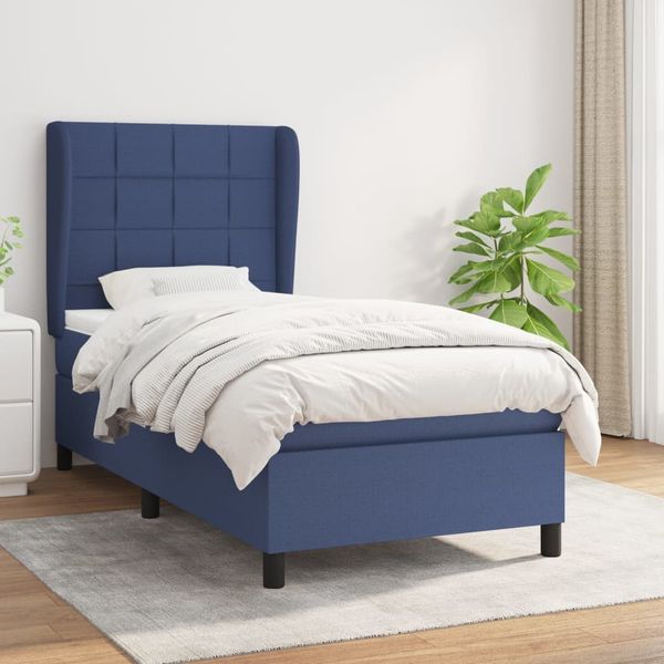 vidaXL Posteľný rám boxspring s matracom modrý 90x200 cm látka