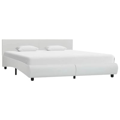 vidaXL Posteľný rám s LED, biely, umelá koža 160x200 cm