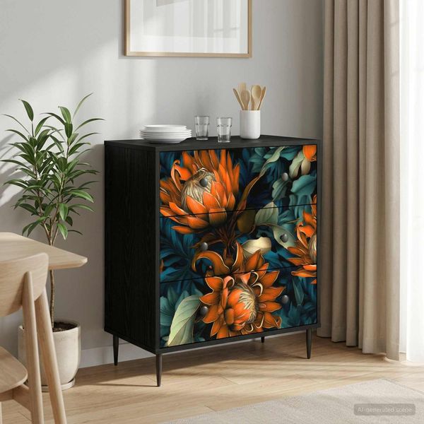 vidaXL Příborník LOCHEM Oranžový vzor 66 x 36,5 x 76 cm Čierny dub