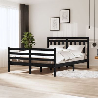 vidaXL Posteľný rám čierny 150x200 cm King masívne drevo
